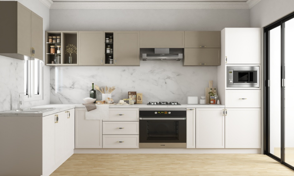 U-shaped modular kitchen showing common kitchen dimension mistakes in layout and cabinet spacing
