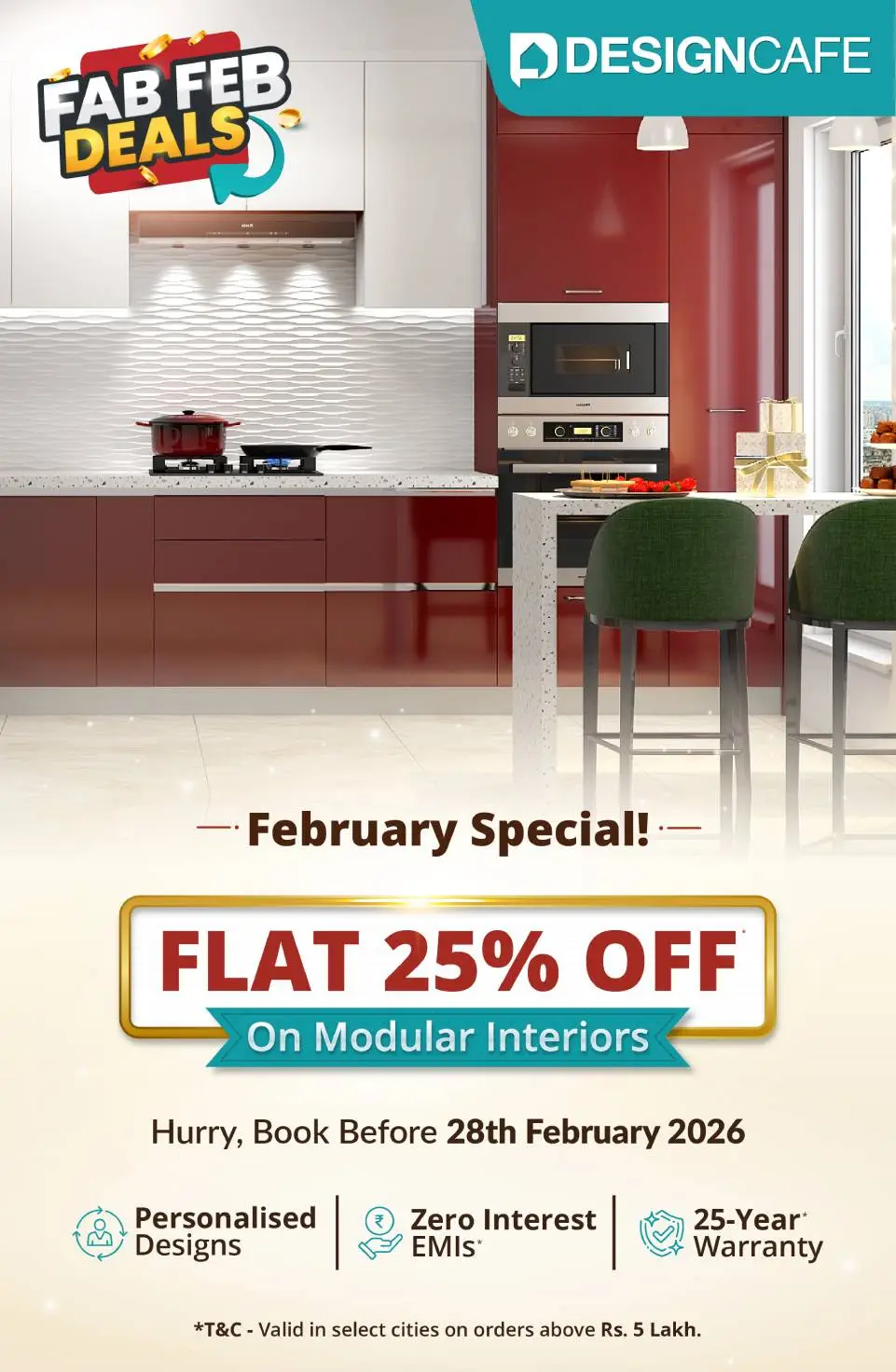 DesignCafe Freedom Special Offer: 25% OFF on Home Interiors.