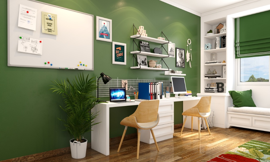 Future-ready home office design with organised layout, layered lighting and smart storage