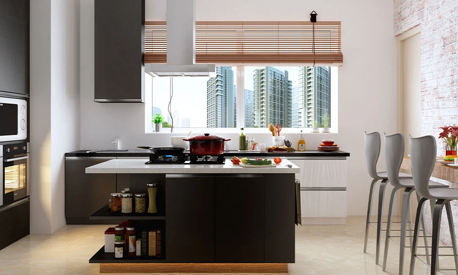 A peninsula provides extra counter space when a small kitchen cannot fit an island comfortably.