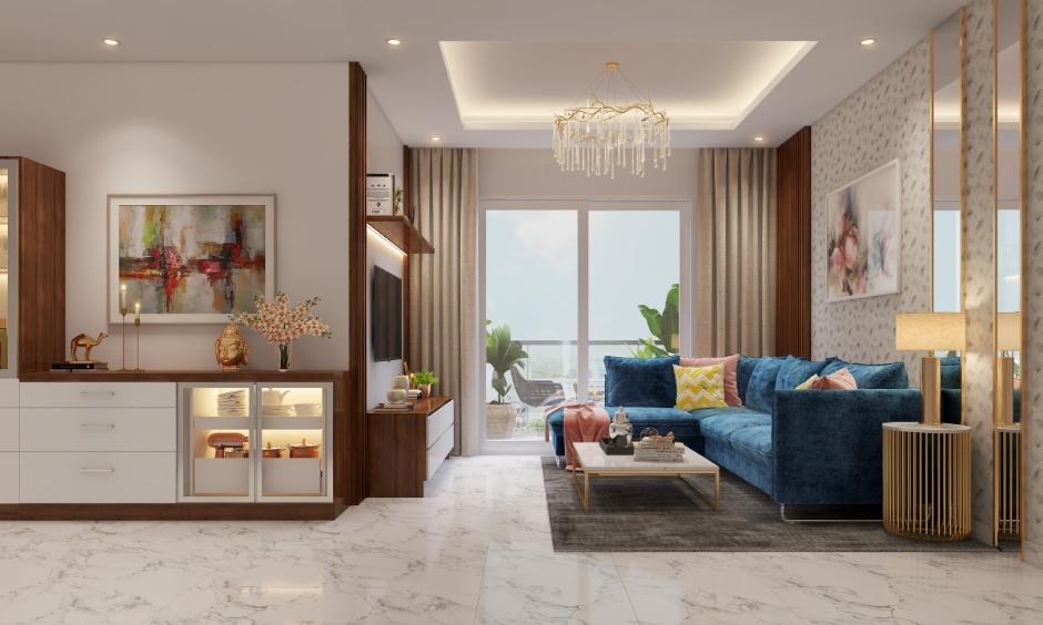 Modern false ceiling design with layered lighting, clean lines and subtle detailing for 2026 interiors