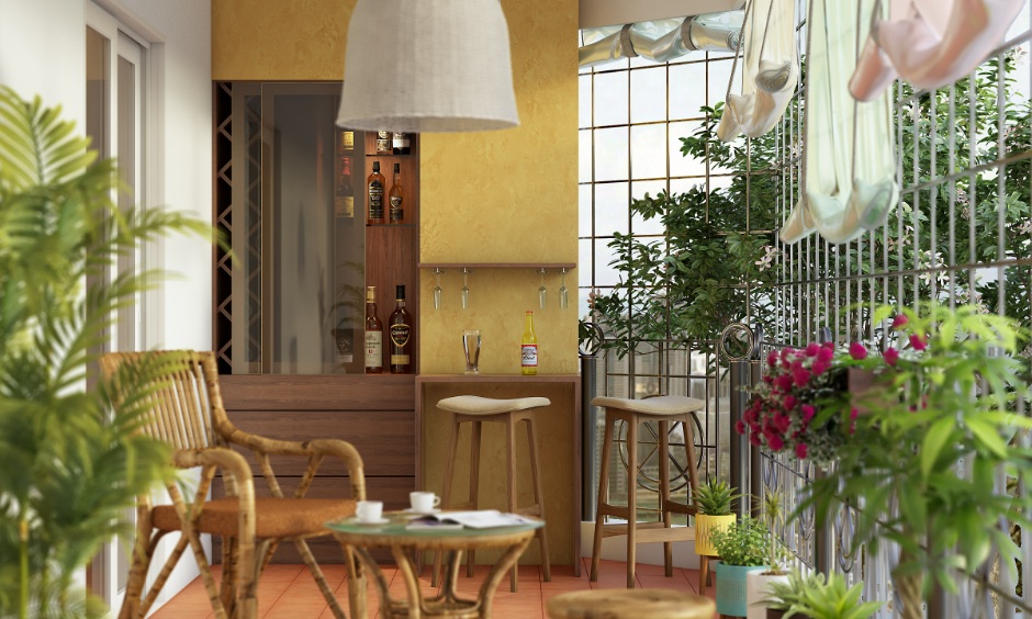 Cosy balcony bar with a full-height safety grill