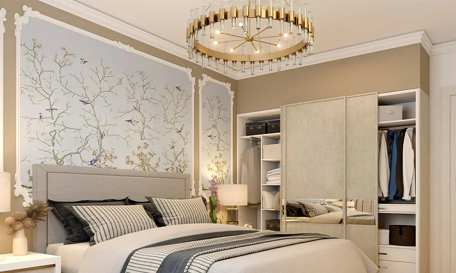 A master bedroom features a POP ceiling with a central feature above the bed.