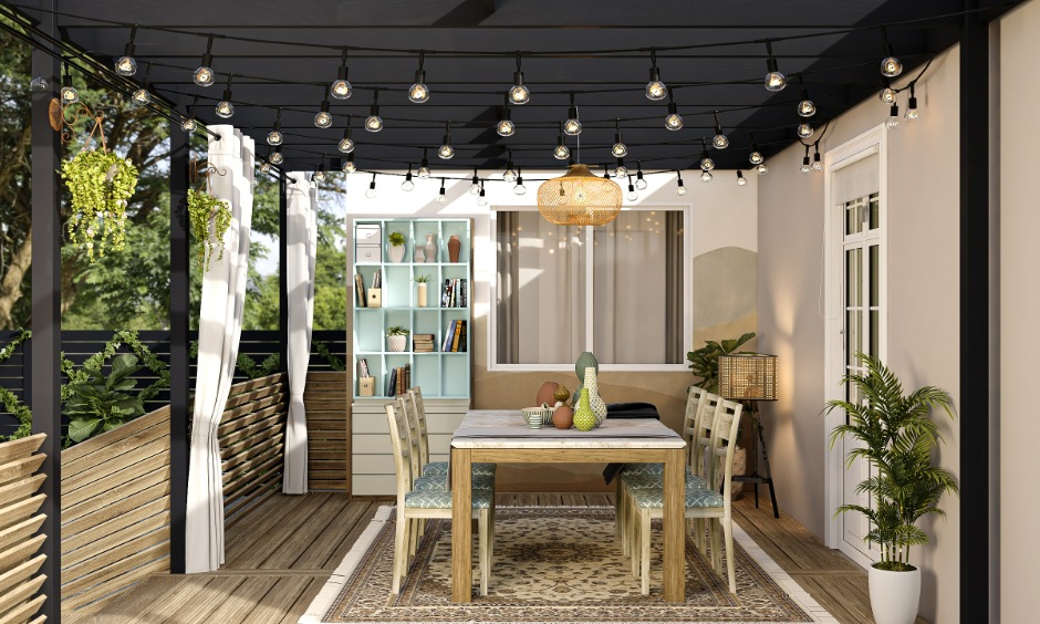Modern metal gazebo design with outdoor dining setup, durable and weather resistant