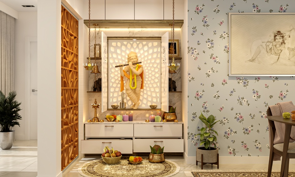 Vastu interior decoration featuring positive art, sacred symbols, and calming themes for good energy.