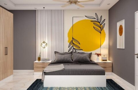 Bedroom interior showing wall design ideas for small and large rooms.