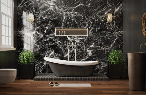 Premium bathroom tiles with marble wall finish and anti-skid floor showing how to pick bathroom tile