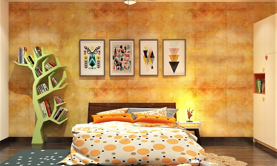 Bright yellow accent wall illustrating an outdated decorating trend that overwhelms modern interiors