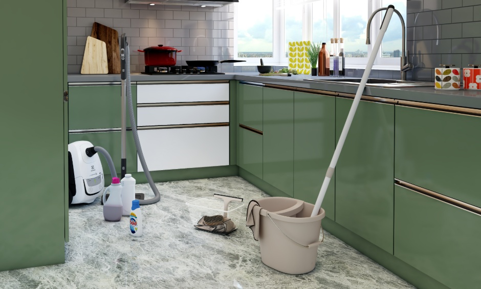 Cleaning marble floor tiles with mop and gentle cleaner for easy marble flooring maintenance