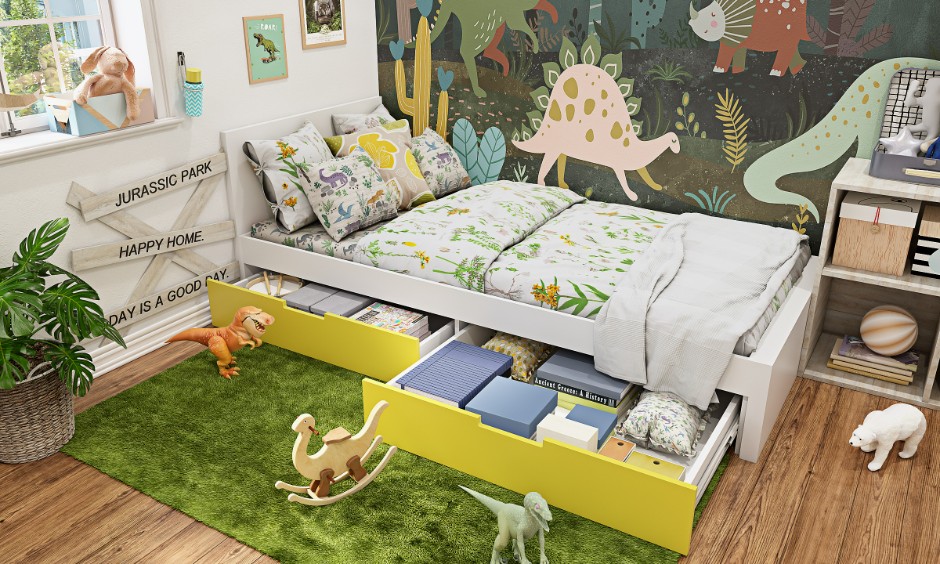 Budget-friendly kids' playroom ideas with storage, study, and play zones.