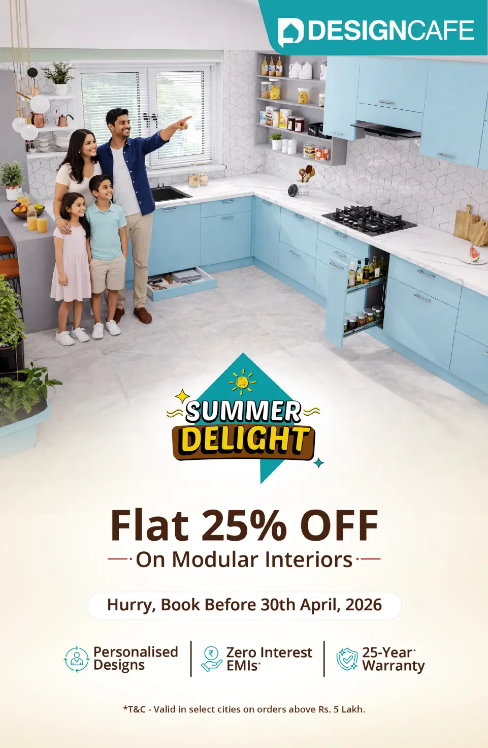 DesignCafe Freedom Special Offer: 25% OFF on Home Interiors.