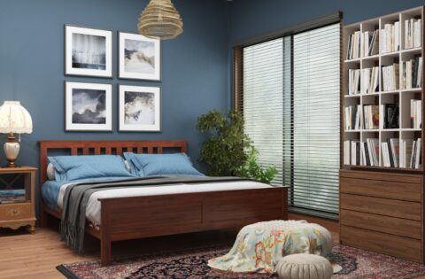 Sleek dark-stained solid wood bed for contemporary spaces