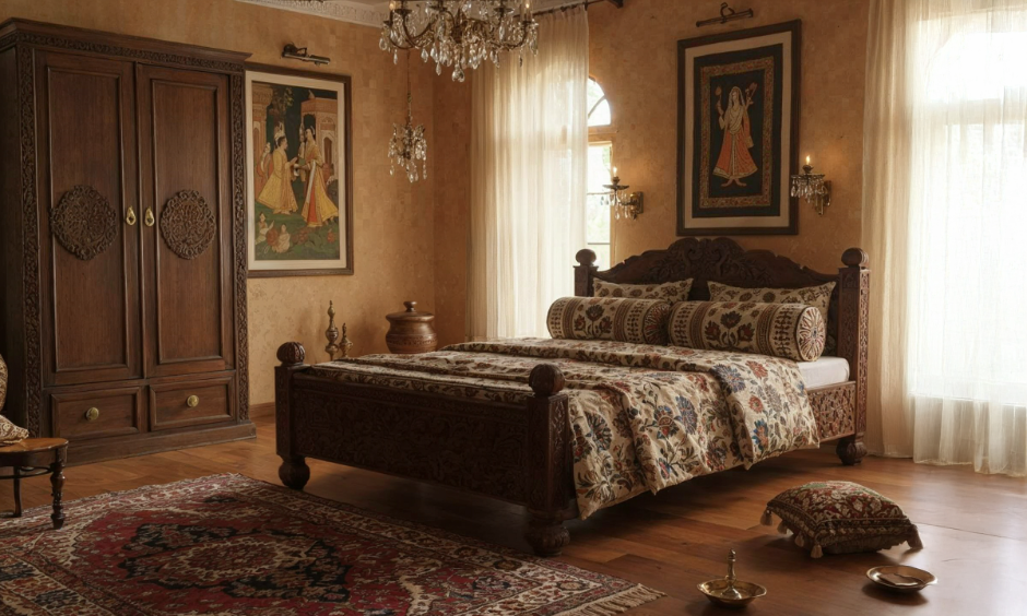 Wooden bed material composition that adorns the traditional bedroom