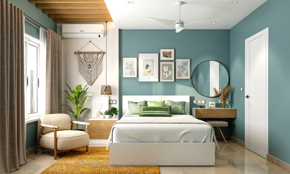 Queen-sized plywood bed design for a boho bedroom, which is highly durable