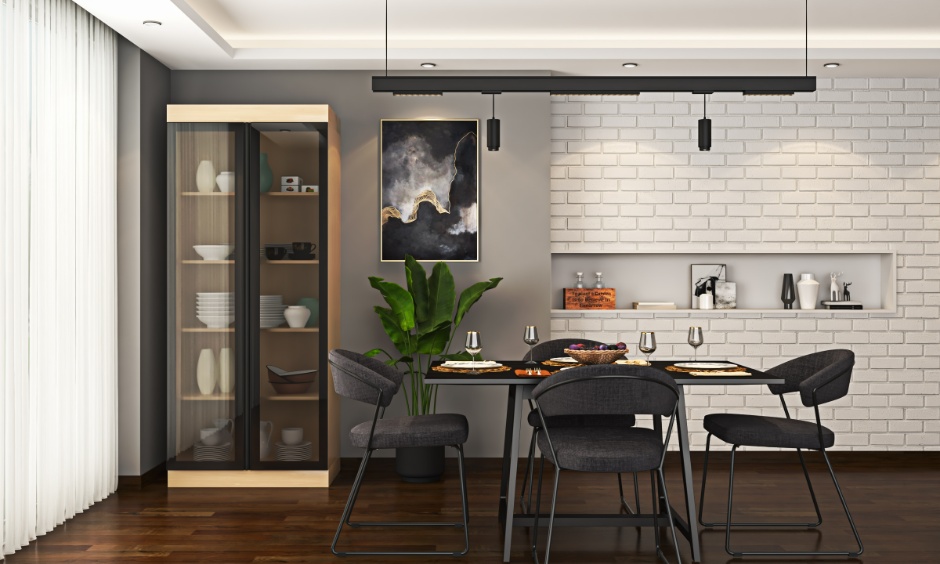 Well-planned dining room layout with clear walkways, proper spacing and comfortable daily use