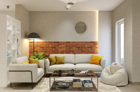 Modular living room in Bangalore with smart space-saving design, modern layout and efficient storage