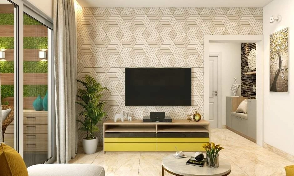 Modular living room in Bangalore with smart space-saving design, modern layout and efficient storage