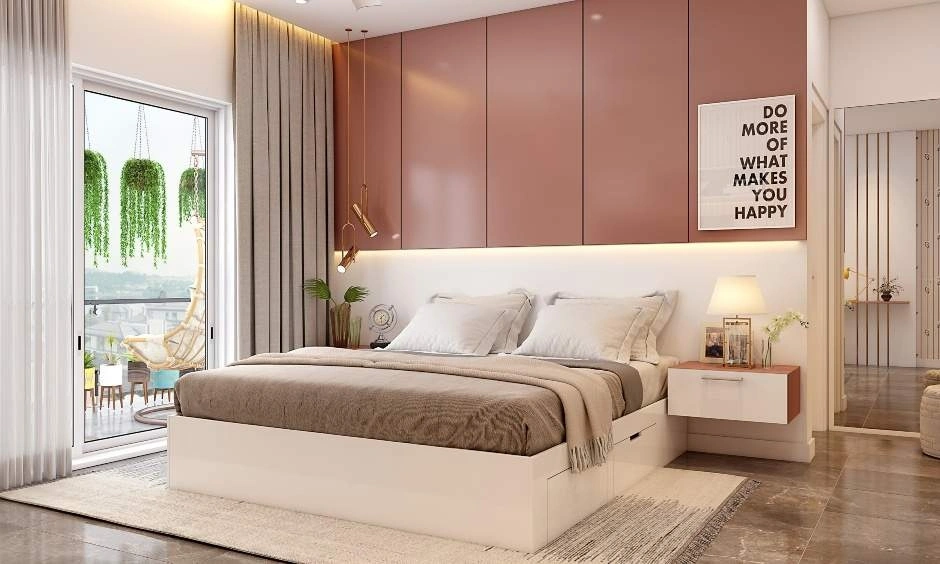 Low budget bedroom design ideas showing a modern layout with side tables and balanced decor