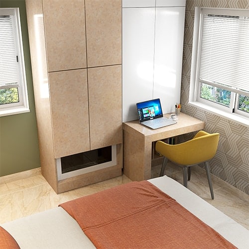 Budget interior designers in Ghaziabad designed a wardrobe with a pull-out study table