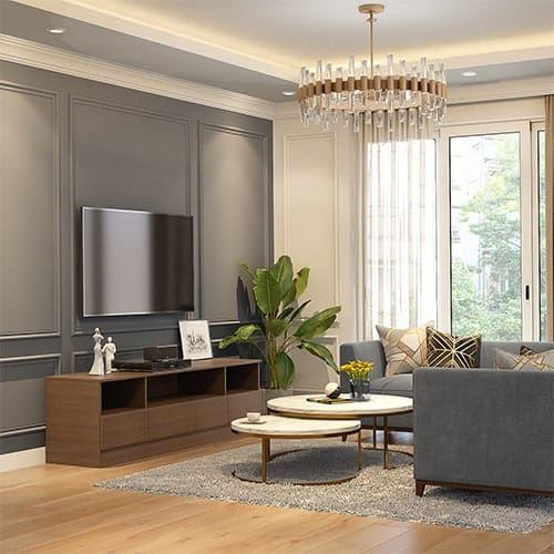 Luxury interior designers in Ghaziabad designed a living room with low lying tv unit