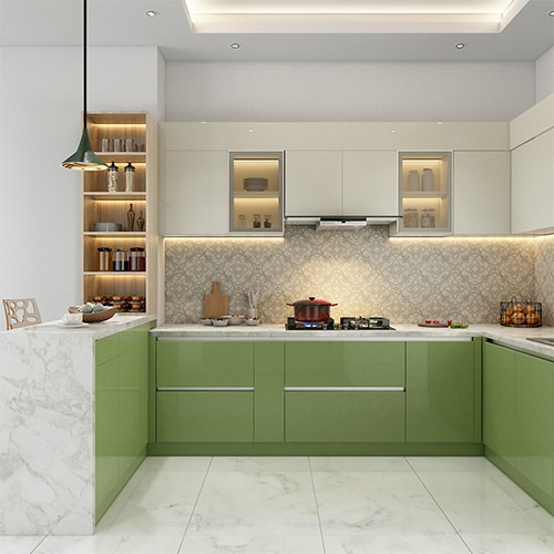 Modular kitchen interior design in Ghaziabad with a breakfast counter