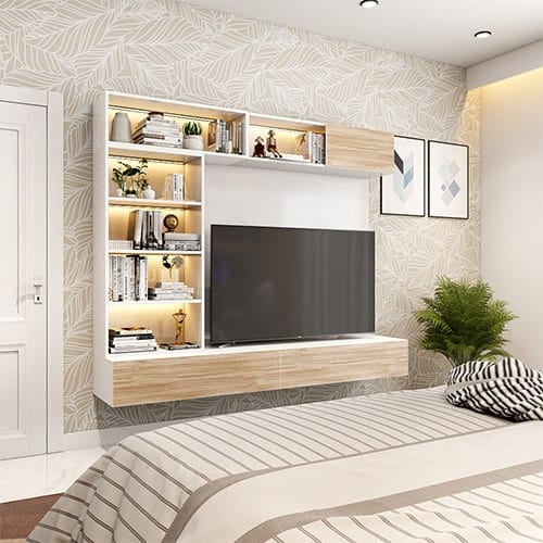 Bedroom designers in Faridabad Haryana designed a bedroom with a tv unit