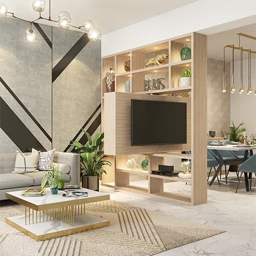 Innovative interior designers in Delhi designed a swivel TV unit