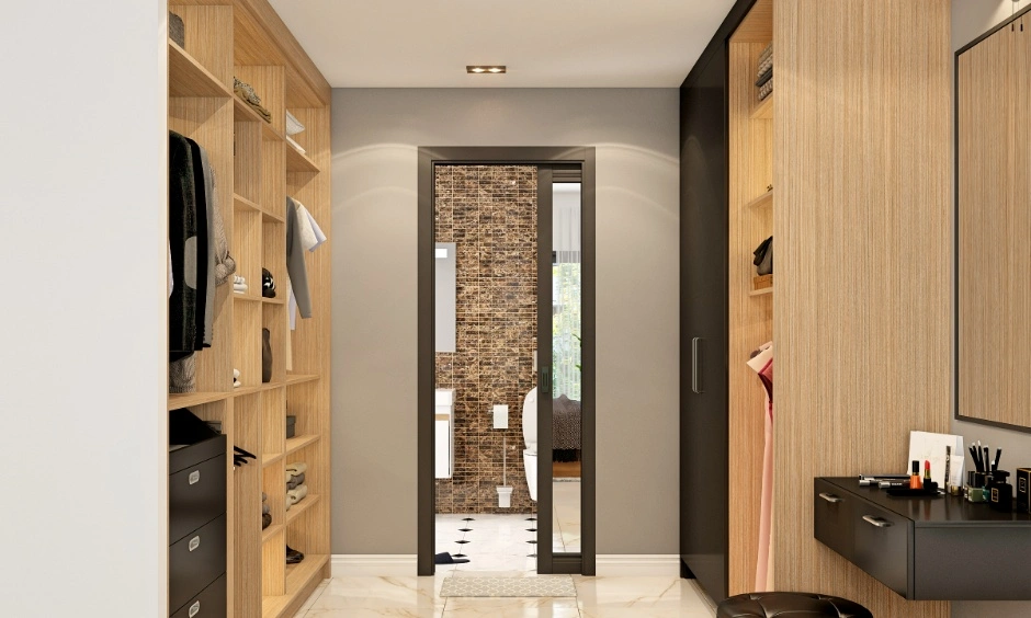 Simple open wardrobe design exposes clothes to dust and can look cluttered without regular organisation.
