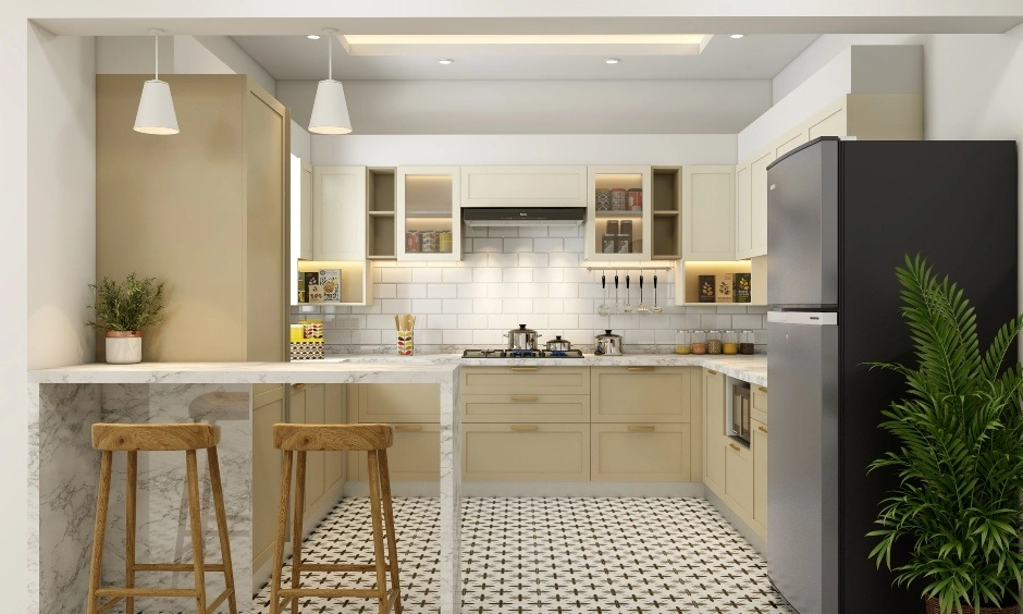 L-shaped modular kitchen in Chennai showing efficient layout and smart storage planning.