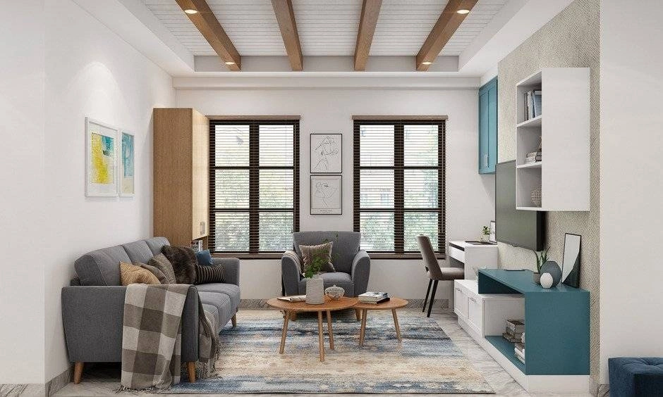 Work-from-home friendly living room with smart layout and stylish seating in Chennai home