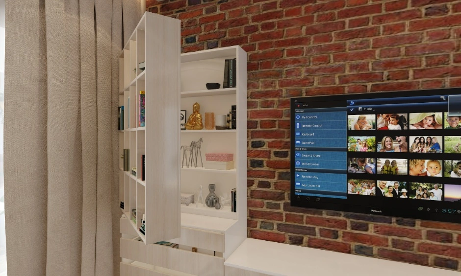 TV cabinet with bookcases, display shelves and closed storage for organised living rooms.