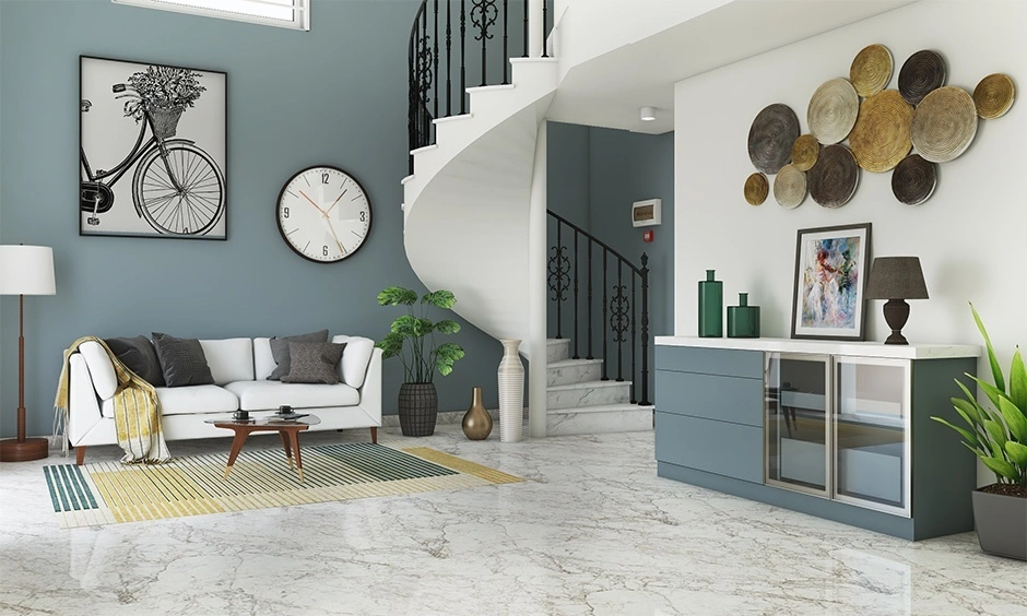 Choose local marble tiles, matte finishes and mixed materials to keep flooring costs lower.
