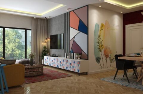 Bold colour-blocking, playful patterns and vibrant accents create a joyful dopamine decor space.