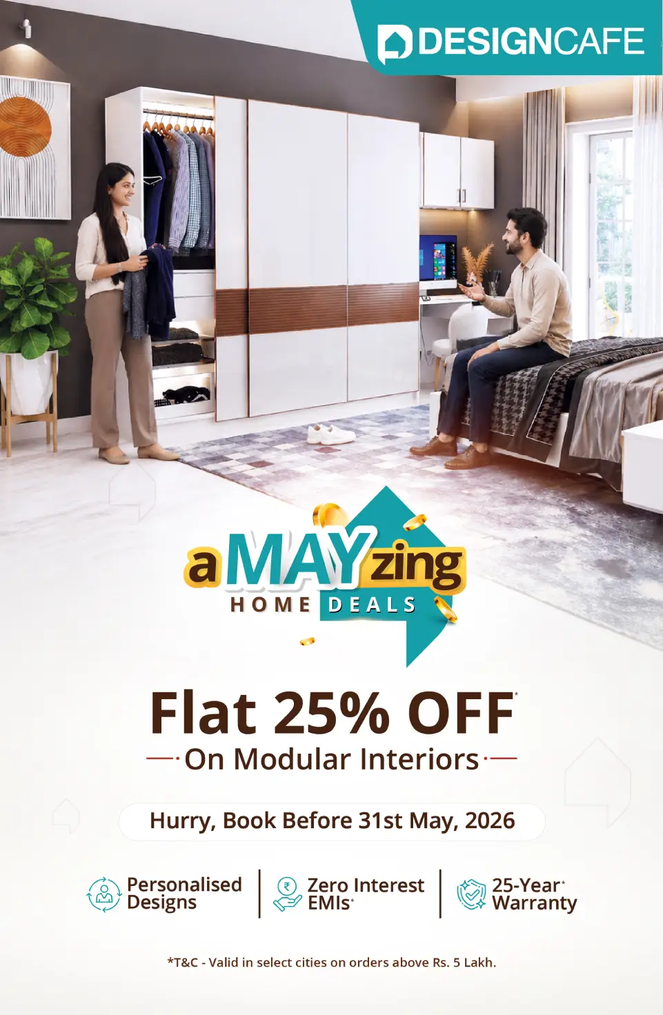 DesignCafe Freedom Special Offer: 25% OFF on Home Interiors.