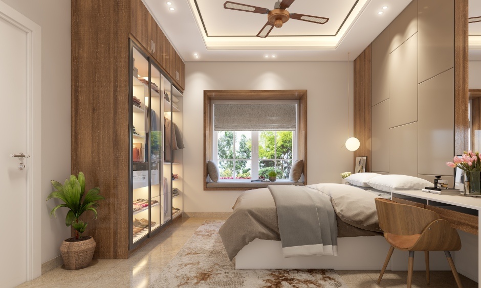 Bed positioned away from door and window as per Vastu for comfort, privacy and stability