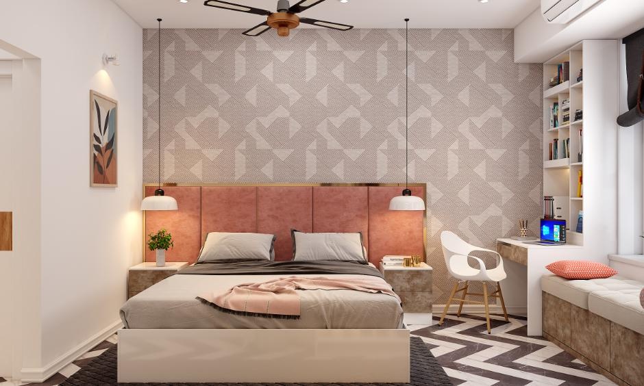 Bedroom layout avoiding sharp furniture corners near bed for safety and calm Vastu energy