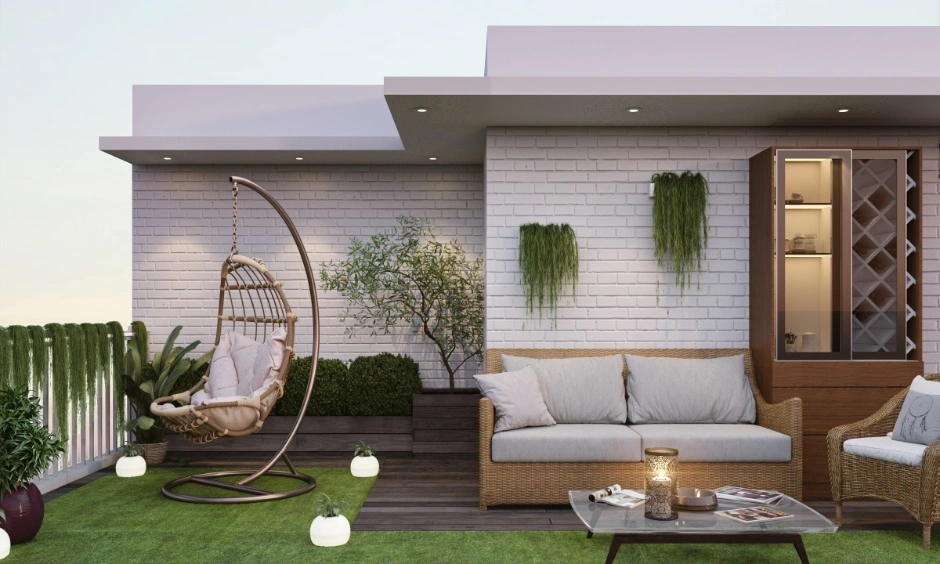 Simple home terrace railing design balancing safety, open views and everyday family comfort.