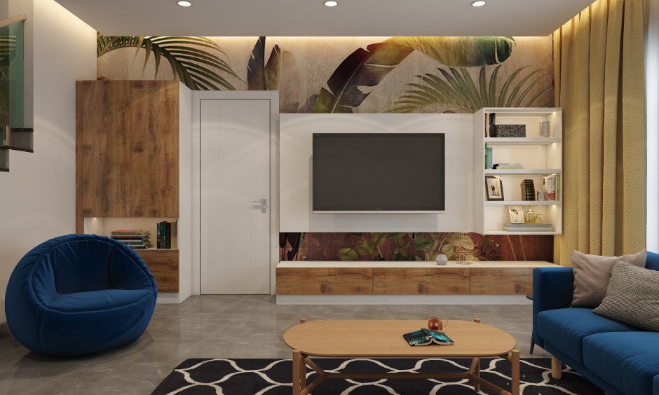 Modern Coimbatore living room showcasing practical layouts and elegant interior finishes.