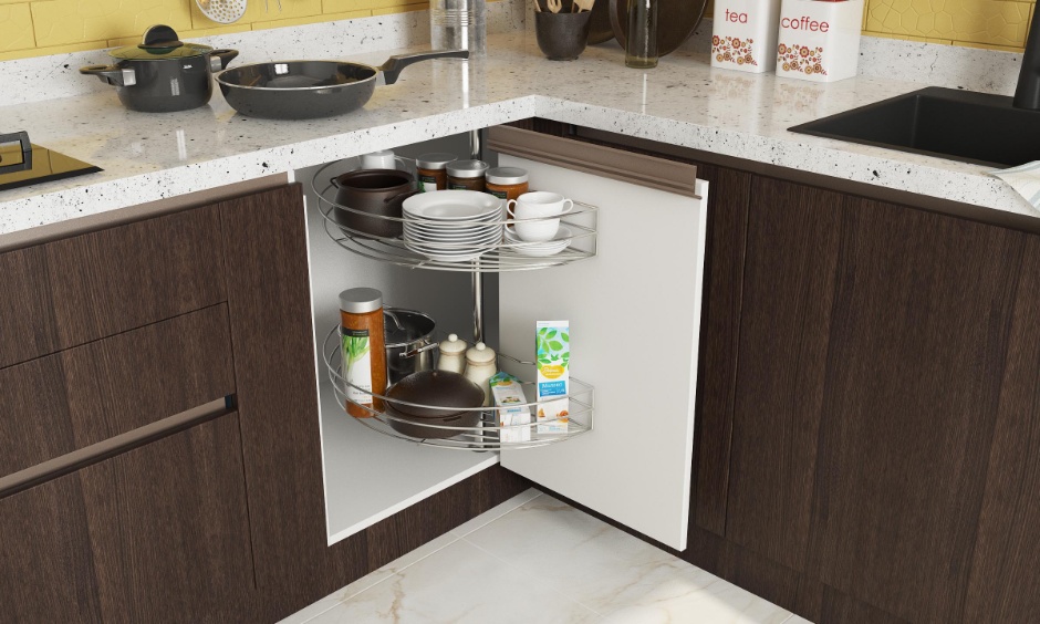 Adjust soft close hinge tension screw clockwise to slow door closing speed on heavy cabinet doors.