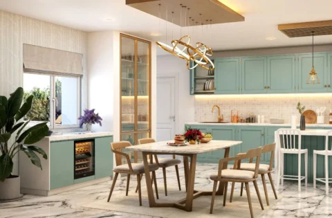 Modern sleek kitchen design with seamless cabinets and a spacious modular layout.