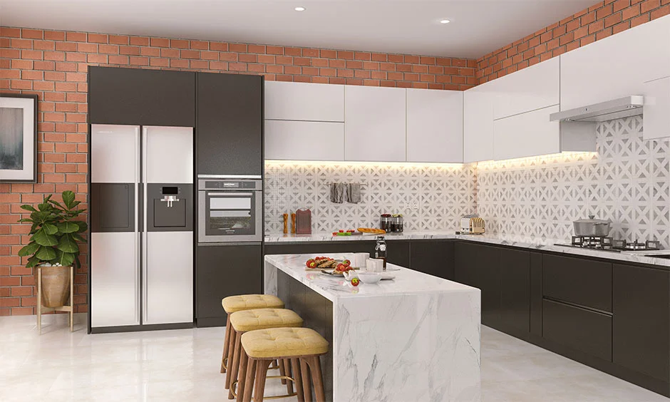 Built-in oven and flush cabinetry give this sleek kitchen a refined modern finish.