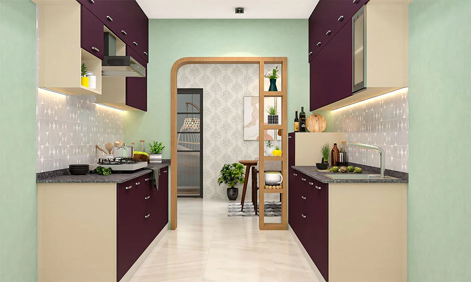 Parallel sleek kitchen layout adds extra prep space and efficient storage flow.