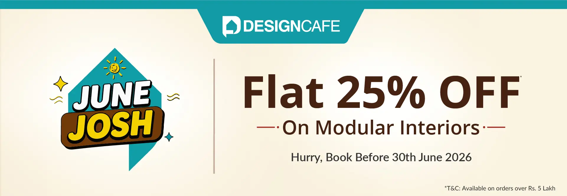 DesignCafe Freedom Special Offer: 25% OFF on Home Interiors.
