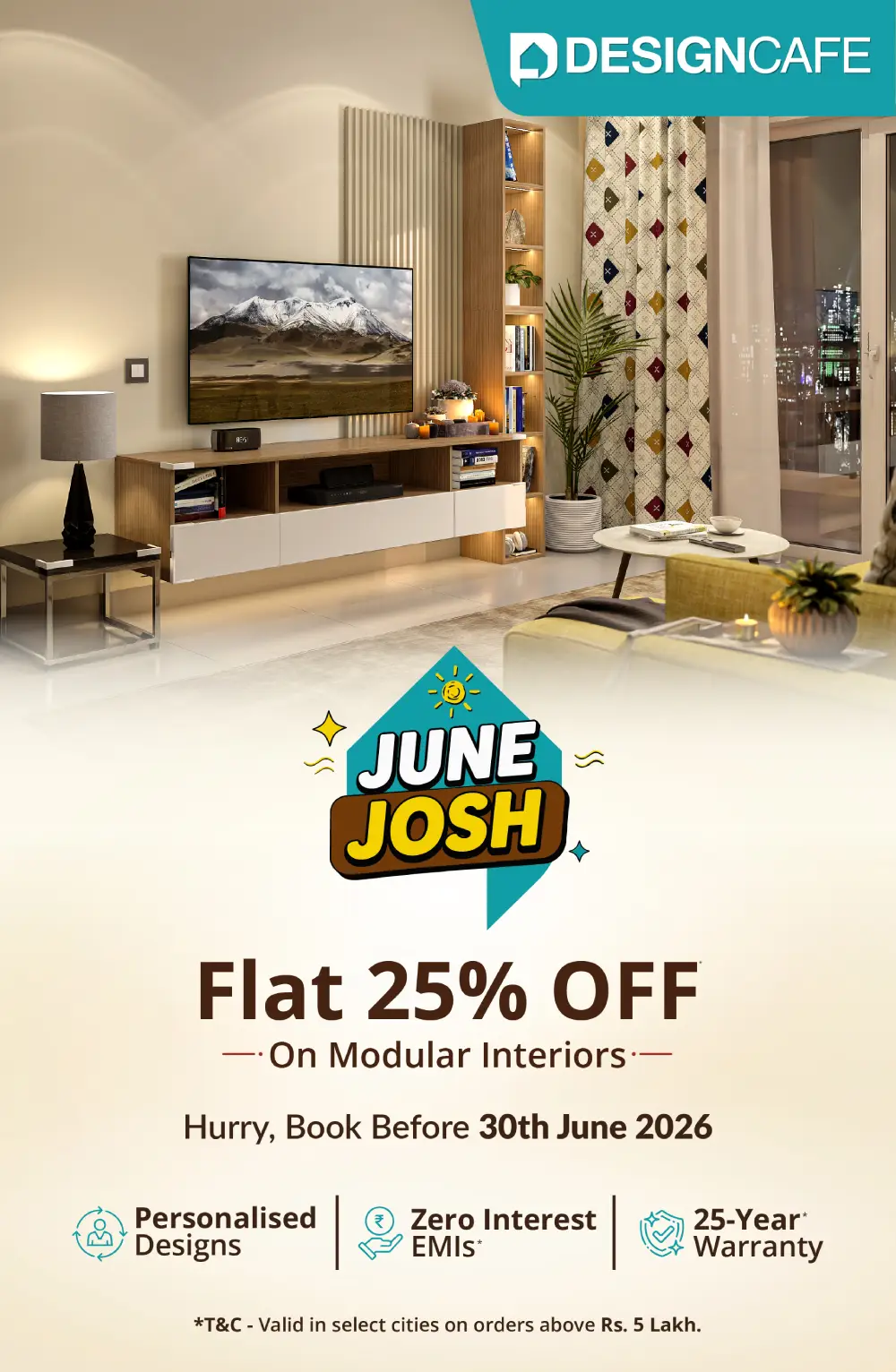 DesignCafe Freedom Special Offer: 25% OFF on Home Interiors.