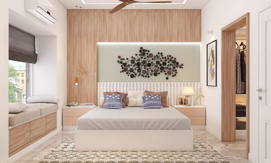 Modern bedroom featuring an accessible queen-size hydraulic box bed ideal for compact double bed layouts.