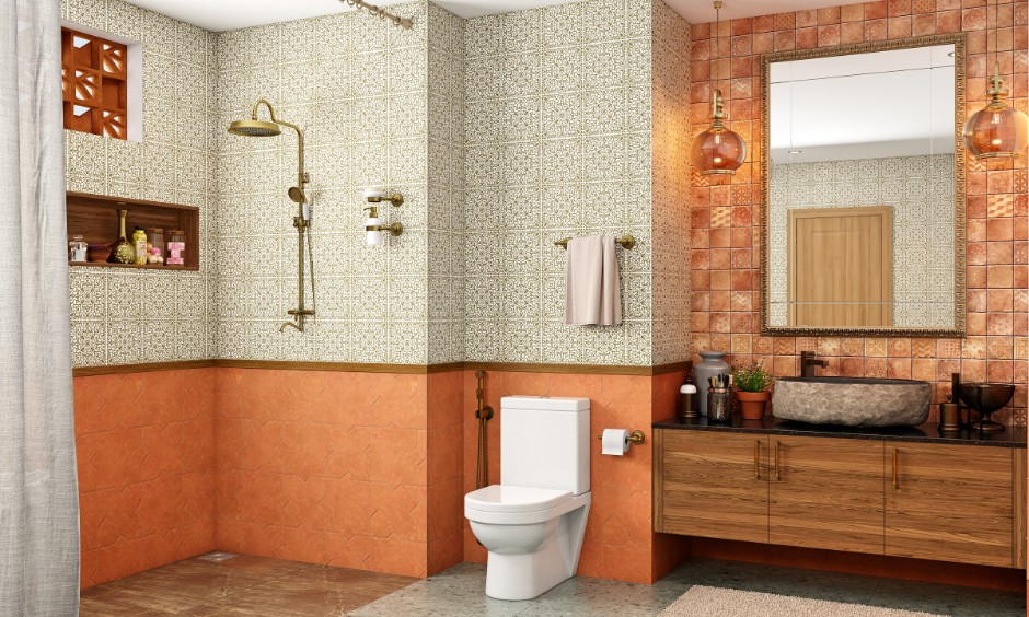 Terracotta flooring with cream walls demonstrating a balanced warm earthy colour palette.