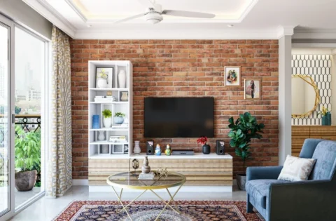 TV unit with concealed cables creates a clean and clutter-free living space.