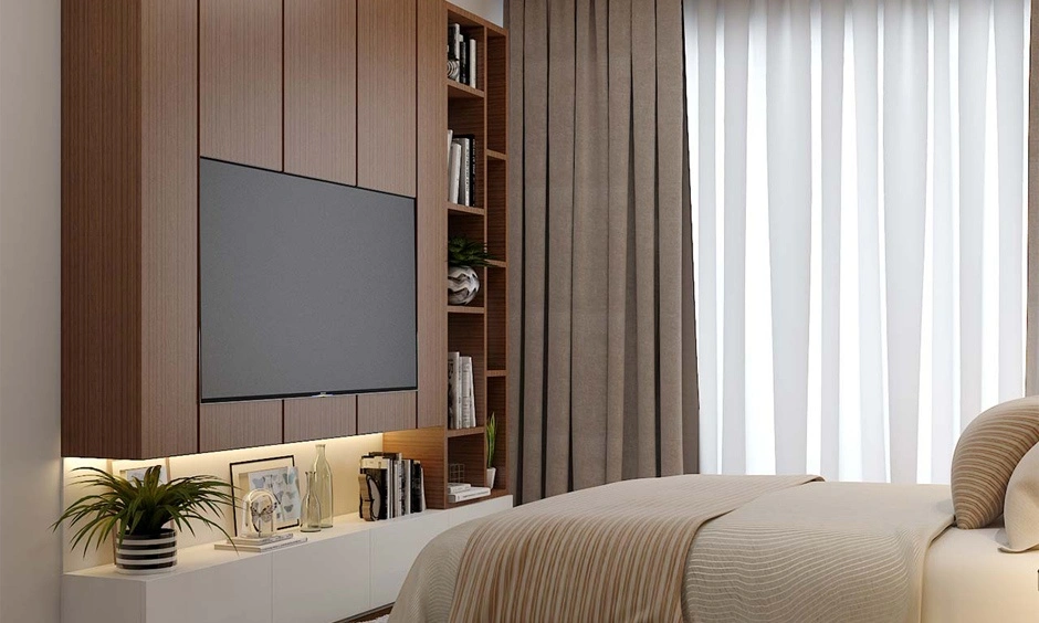 Concealed TV wiring keeps the media wall sleek and visually uncluttered.