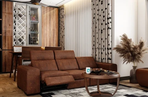 Rustic recliner seating adds comfort and style to this modern living room.