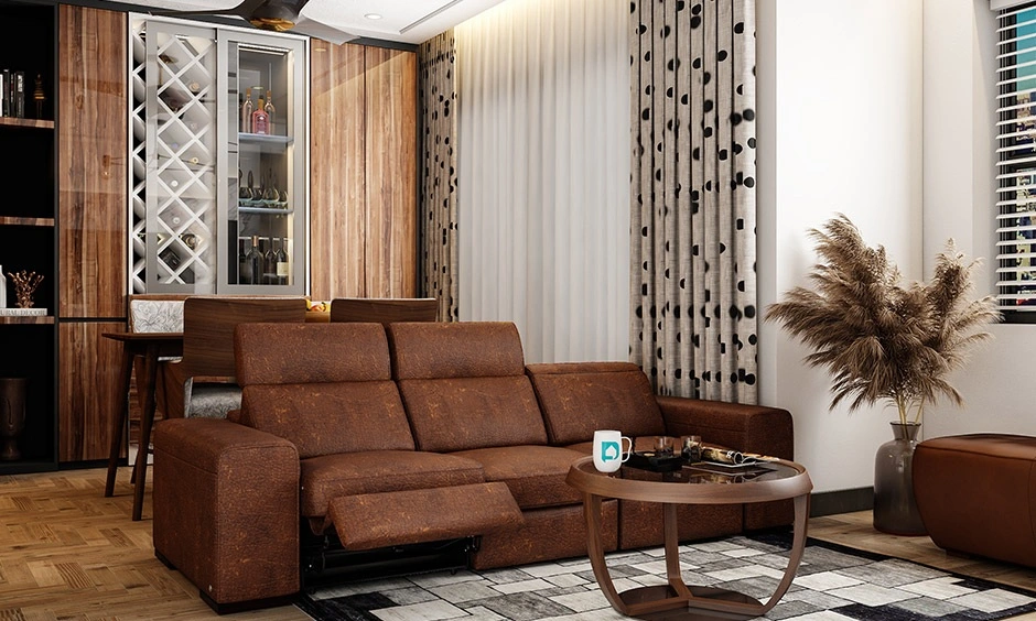 Rustic recliner seating adds comfort and style to this modern living room.